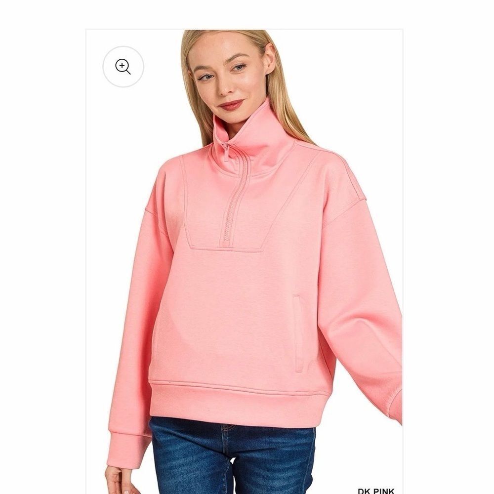 Zenana Scuba Half Zip Sweatshirt with Pockets